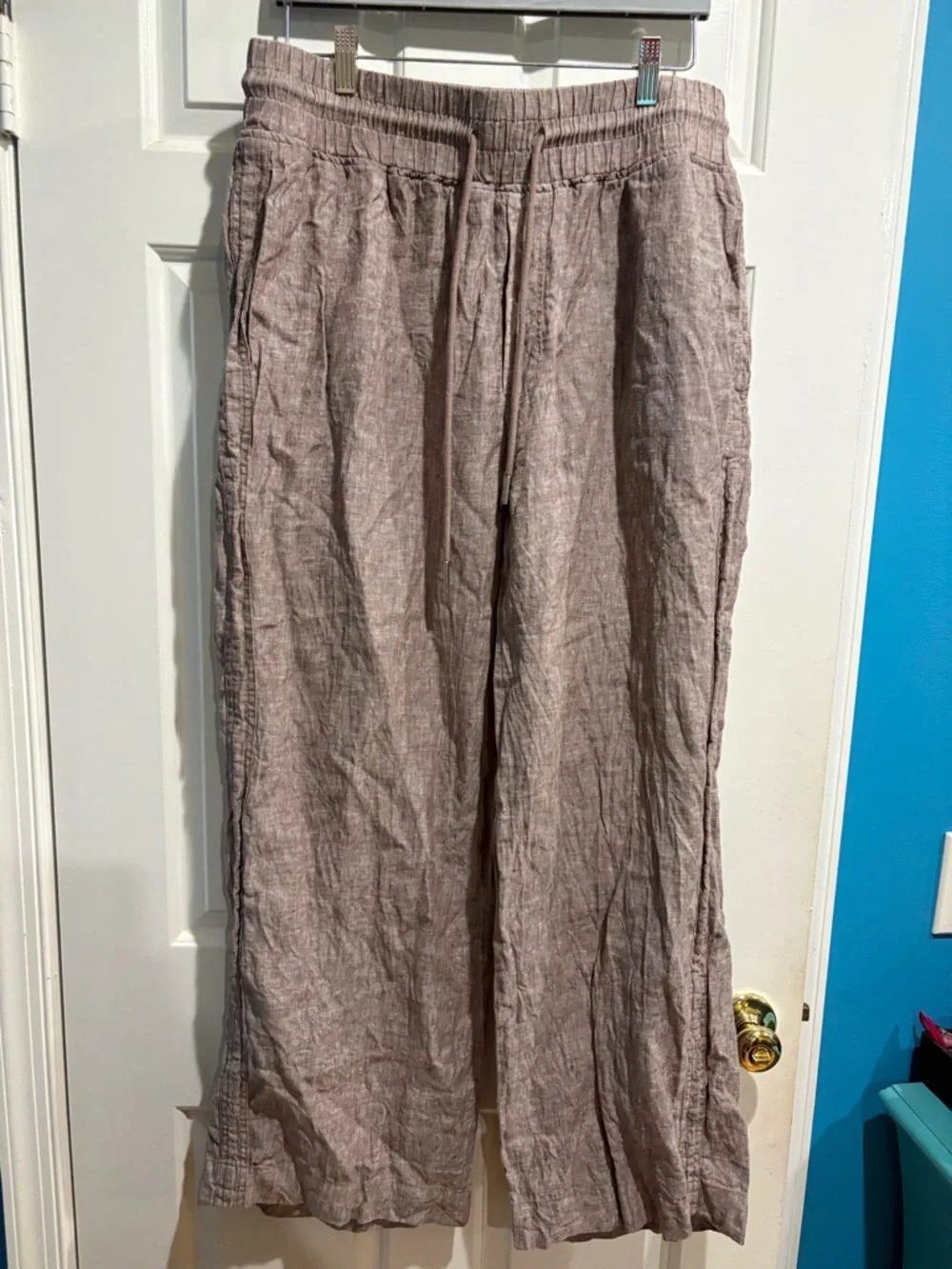 Quince European Linen Wide Leg Pants Taupe Brown sz XL